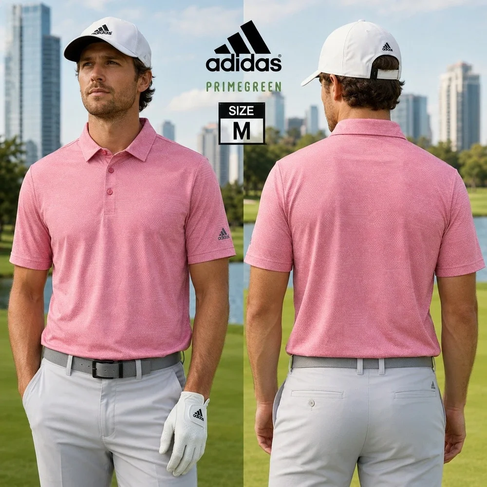Adidas Primegreen Golf Polo Shirt Mens Medium Pink Textured GM0256 Short Sleeve